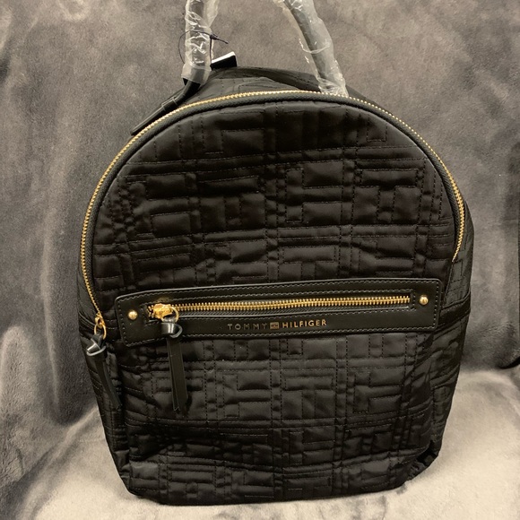 Black Quilted Tommy Hilfiger Backpack - Picture 2 of 3